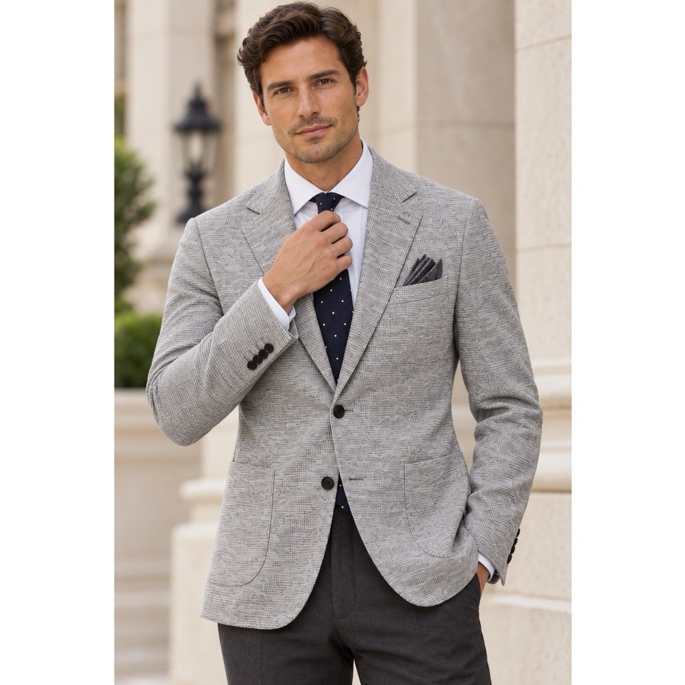 REISS Bibbington Mens 36 Slim Fit Gray Brushed Puppytooth Wool Blend Blazer Soft